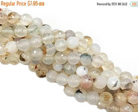 8mm Agate Summer Mettalics Gemstone Fac. Round Bead Strand 48 Beads white cream ivory gold - SAGT262 - BeadPrism