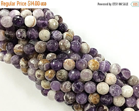 8mm Flower Amethyst faceted Round, High quality purple gemstones beads 47 beads full strand - SAY100 - BeadPrism