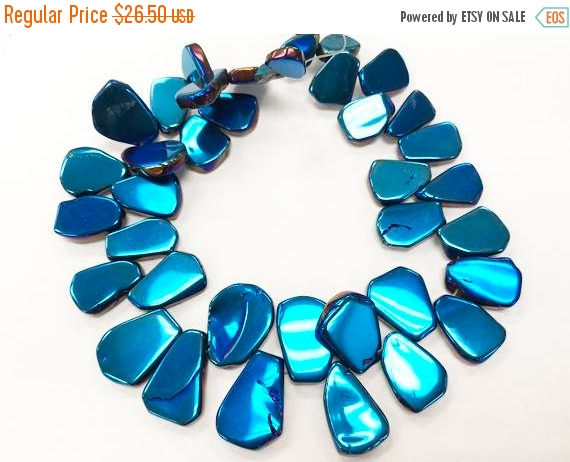 Mystic Blue Titanium Quartz Briolette Slabs, Titanium Beads, Full strand 40 beads 20-30mm - STQ103 - BeadPrism