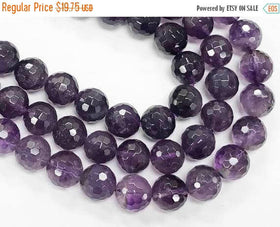 10mm Natural Amethyst Round Beads, Faceted purple gemstones beads, full strand 41 beads - SAY103 - BeadPrism