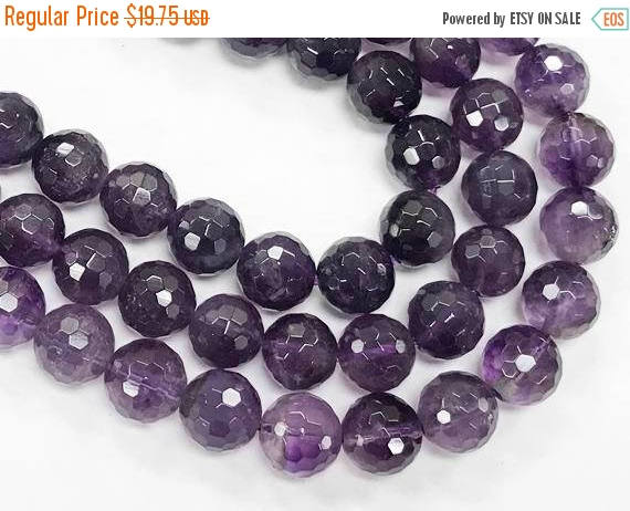 10mm Natural Amethyst Round Beads, Faceted purple gemstones beads, full strand 41 beads - SAY103 - BeadPrism