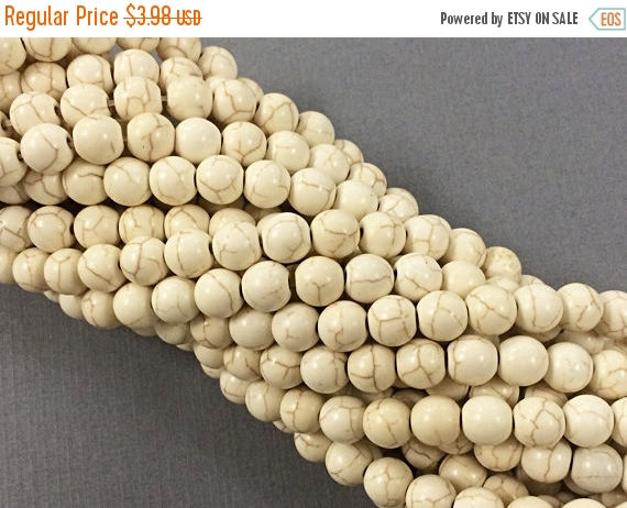8mm White Turquoise Howlite gemstone Round beads Full Strand 16" 54 Beads Cream Ivory - MS4353-8WH - BeadPrism