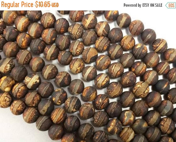 6mm Tibet Agate Matte Gemstone Brown Beads Strand, Hand Painted, Full Strand 63 Beads - SAGT512 - BeadPrism