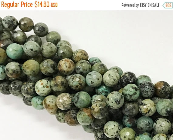 10mm Natural African Turquoise Round Beads full strand 15" 38 Beads, gemstone Round Beads - STQ108 - BeadPrism