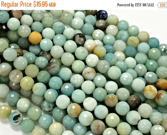 10mm Amazonite Gemstone Beads Faceted Round Full Strand 38 beads Ocean Blue Gemstone Bead - SPAMZF01 - BeadPrism