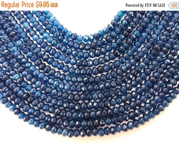 3mm Sapphire Blue Jade Faceted Rondelle Gemstones 15" Full Strand 150 Beads Blue Jade 3x2mm - SJA251 - BeadPrism