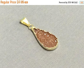 Druzy Teardrop Pendant, Natural Uruguay Amethyst 28mm, 24K gold plated edged all around small - DP19 - BeadPrism