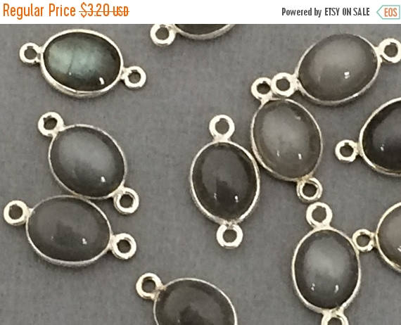 40% OFF Bezel Connector Grey Moonstone , 925 Sterling Silver Bezel, 17x9mm Gemstone - SLB101 - BeadPrism