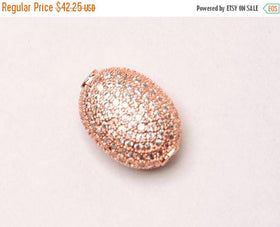 5 Pc 15mm Oval Bead CZ Pave Beads, Rose Gold Plated, AAA quality, Horizontal Hole - BMP20Rg-5 - BeadPrism