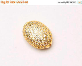 Weekly Sale 5 Pc 15mm Oval Bead CZ Pave Beads, Gold Plated, AAA quality, Horizontal Hole - BMP20Gp-5 - BeadPrism