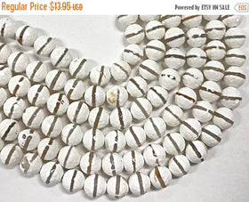 10mm Tibet Agate Hand Painted White Ivory Grey Gemstones faceted Full 15" Strand 38 Beads - SAGT356 - BeadPrism