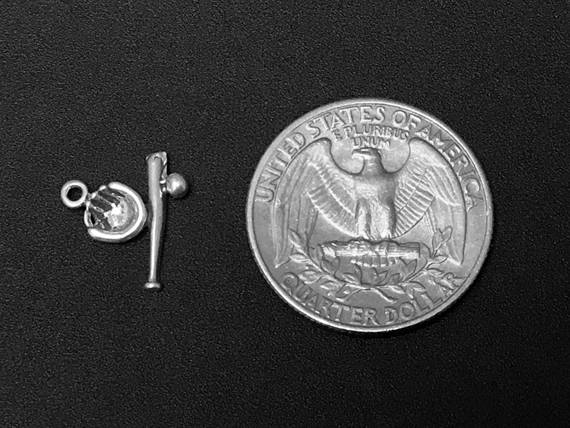 Baseball Charm Silver 13.5mm, Team sports charms, Baseball Bat Ball Glove charms SP114 - BeadPrism