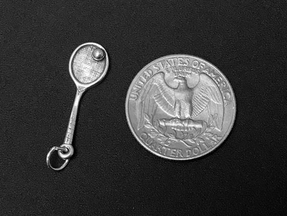 Tennis Charm Sterling Silver 27.5mm, sports charms, Tennis Racket with Ball charms - SP119 - BeadPrism