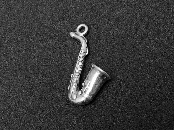 Saxophone Charm Sterling Silver 20mm, music charms, band charms, Saxophone Charms - SP143 - BeadPrism