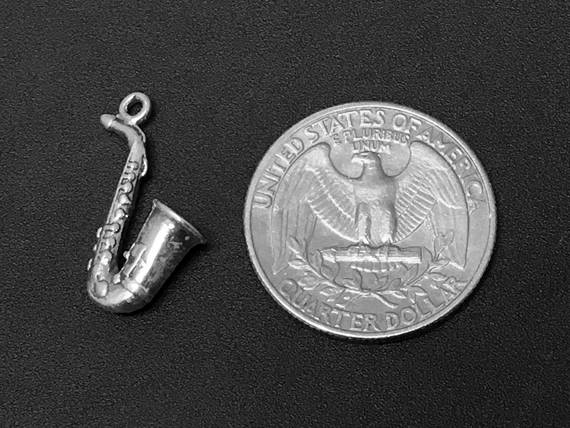 Saxophone Charm Sterling Silver 20mm, music charms, band charms, Saxophone Charms - SP143 - BeadPrism