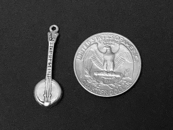 Banjo Charm Sterling Silver 31mm, music charms, music instrument charms, Banjo Charms - SP147 - BeadPrism