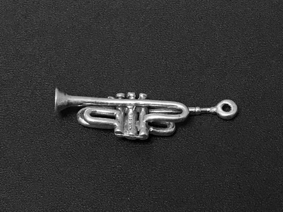 Trumpet Charm Sterling Silver 36mm, music charms, music band charms, Trumpet Charms - SP148 - BeadPrism