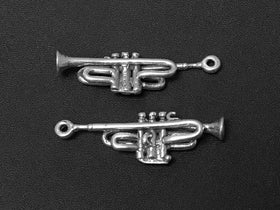 Trumpet Charm Sterling Silver 36mm, music charms, music band charms, Trumpet Charms - SP148 - BeadPrism