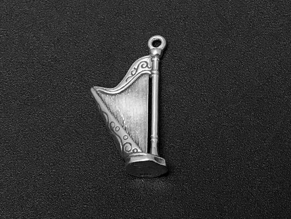 Harp Charm Sterling Silver 26mm, music charms, musical instrument charms, Orchestra Charms  SP150 - BeadPrism