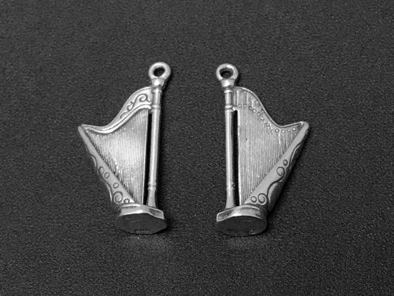 Harp Charm Sterling Silver 26mm, music charms, musical instrument charms, Orchestra Charms  SP150 - BeadPrism