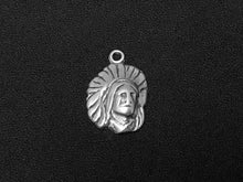 Load image into Gallery viewer, Indian Head Charm Sterling Silver 16.5mm, Indian Charms, Tribal charms, Indian Head charms - SP156 - BeadPrism
