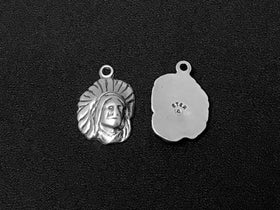 Indian Head Charm Sterling Silver 16.5mm, Indian Charms, Tribal charms, Indian Head charms - SP156 - BeadPrism