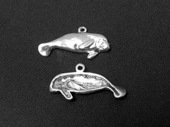 Manatee Charm Sterling Silver 12.5mm, Animal charms, Sea Charms, Manatee charms - SP186 - BeadPrism