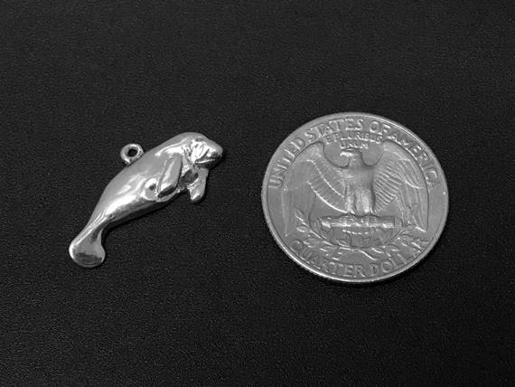 Manatee Charm Sterling Silver 12.5mm, Animal charms, Sea Charms, Manatee charms - SP186 - BeadPrism