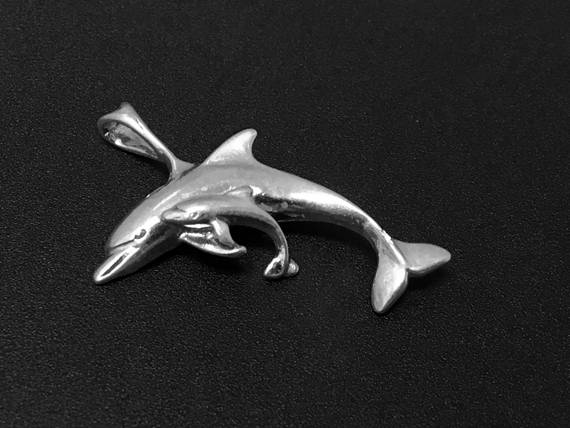 Dolphins Charm Sterling Silver 20mm, Adult and Baby Dolphin Charms, Dolphin charms - SP187 - BeadPrism