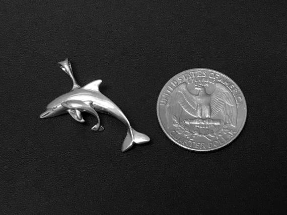 Dolphins Charm Sterling Silver 20mm, Adult and Baby Dolphin Charms, Dolphin charms - SP187 - BeadPrism