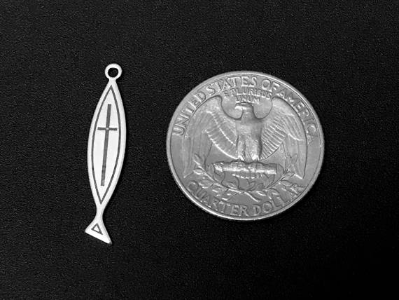 Christian Fish Symbol Charm Sterling Silver 29mm, Religious Charms, Christian Fish charms - SP193 - BeadPrism
