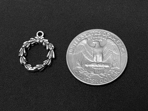 Wreath Charm Sterling Silver 15mm, Laurel Charm, Garland Charm, Wreath charms - SP195 - BeadPrism