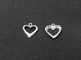 Heart Charm Sterling Silver 10.5mm, valentine charms, Open Beveled Edge Heart Charms - SP204 - BeadPrism