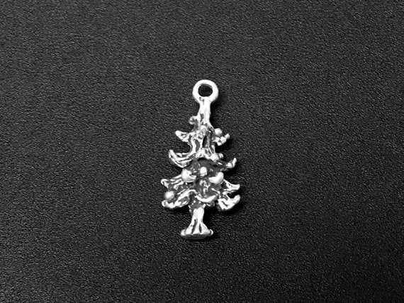 X mas Tree Charm Sterling Silver 21mm, Nature Charms, Christmas Charm, Pine Tree charms - SP221 - BeadPrism