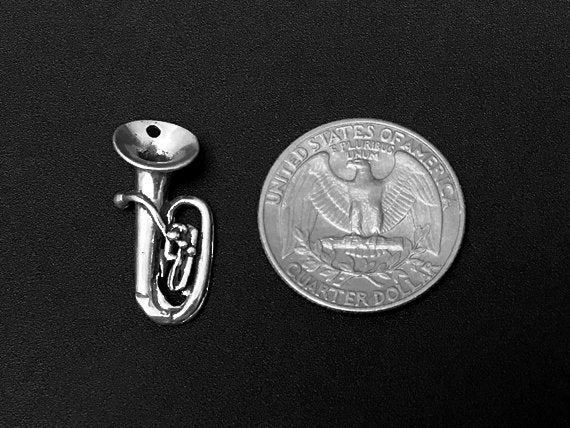 Tuba Charm Sterling Silver 24.5mm, music charms, music instrument charms, Tuba Charms - SP226 - BeadPrism
