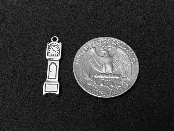 Grandfather Clock Charm Sterling Silver 23.5mm, Grandfather Clock charms, Time Charms - SP242 - BeadPrism