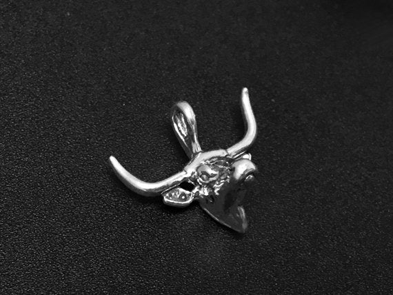 Longhorn Steer Charm Sterling Silver 15.5mm Bull Charm, Taurus Charm, Long Horn Steer Charm - SP249 - BeadPrism
