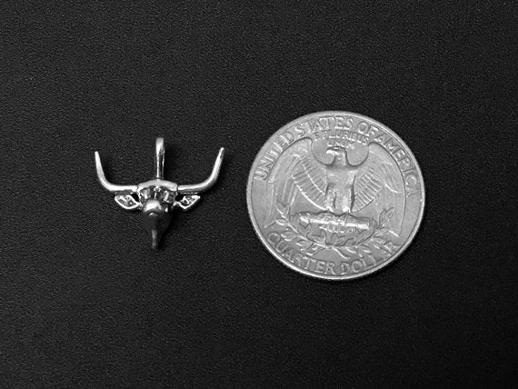 Longhorn Steer Charm Sterling Silver 15.5mm Bull Charm, Taurus Charm, Long Horn Steer Charm - SP249 - BeadPrism