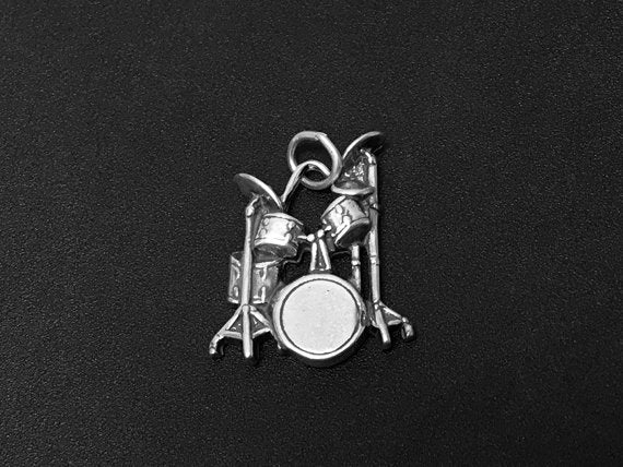 Drum Set Charm Sterling Silver 16mm, music charm, Music instrument charm, Drum Set Charm - SP356 - BeadPrism