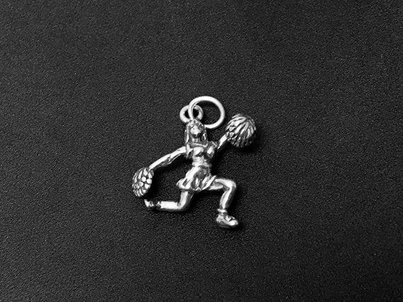 Cheerleader Charm Sterling Silver 18mm, Sport Charm, Leader Charm, Female Cheerleader charms - SP367 - BeadPrism