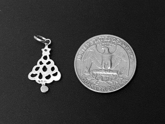 Flat Christmas Tree Charm Sterling Silver 22mm, Holiday Charm, Christmas Tree charm - SP433 - BeadPrism