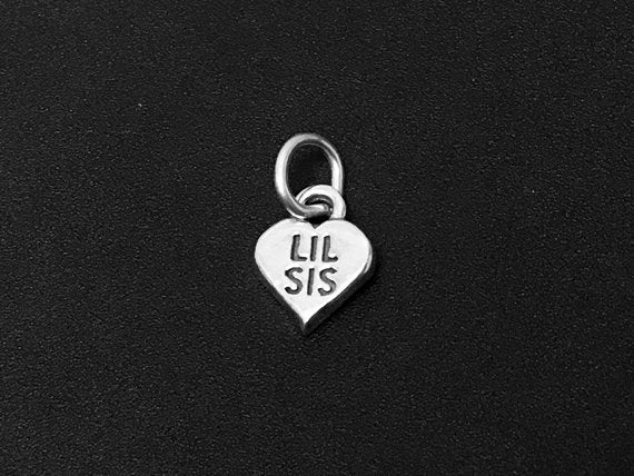 Heart with Lil Sis Charm Sterling Silver 12mm, Sister Gift, Sister charms, Sorority Charms - SP374 - BeadPrism