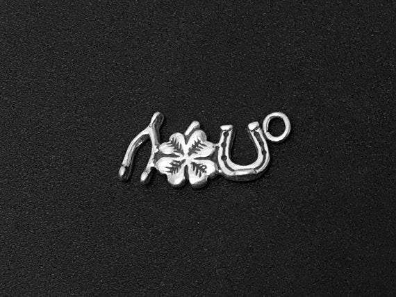 Amulet Charms, Horseshoe, 4 Leaf Clover, Wishbone Charms Sterling Silver 22.5mm, Lucky Charm - SP327 - BeadPrism