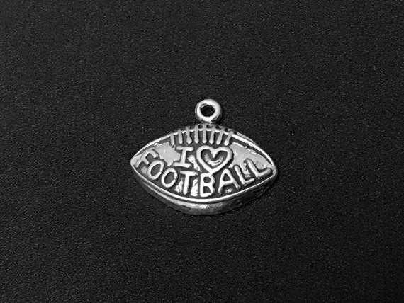 I Love Football Charm Sterling Silver 15mm, Love Charms, Sports Charms, Football Ball charms - SP299 - BeadPrism