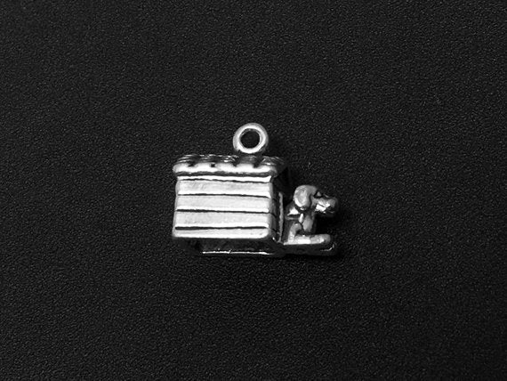 Dog House Charm Sterling Silver 12mm, Animal Charms, Pet Charms, Dog charm, Dog House charms - SP291 - BeadPrism