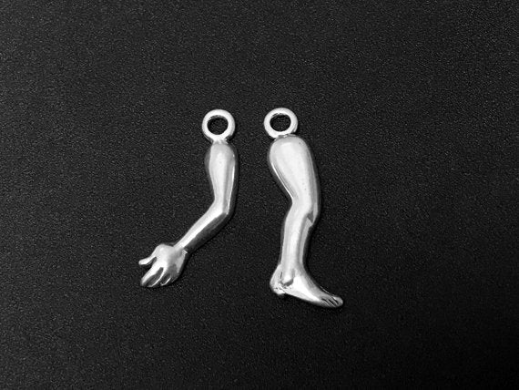 Arm and Leg 2 Pieces Charm Sterling Silver 25mm, Orthopedic Charms, Arm and Leg charms - SP267 - BeadPrism