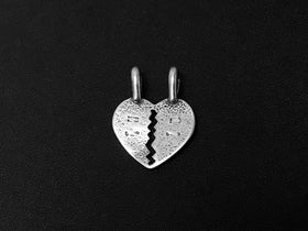 Breakaway Heart with Best Friends Charm Sterling Silver 19mm, BFF Charm, Bestie Heart charms - SP270 - BeadPrism