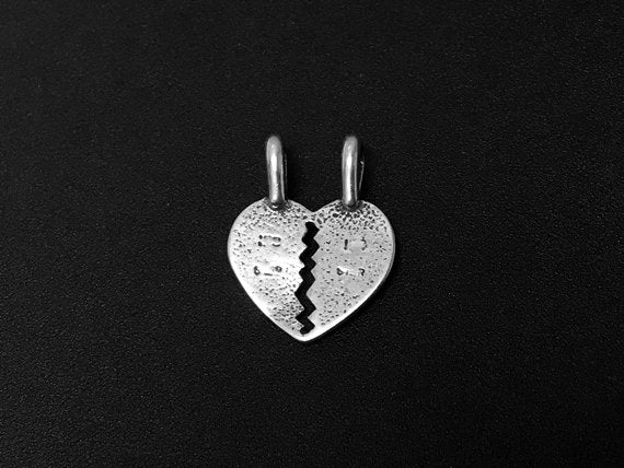 Breakaway Heart with Best Friends Charm Sterling Silver 19mm, BFF Charm, Bestie Heart charms - SP270 - BeadPrism