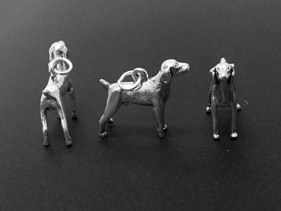 Weimaraner Dog Charm Sterling Silver 18mm, Retriever Charms, Dog charms, Weimaraner charms - SP278 - BeadPrism