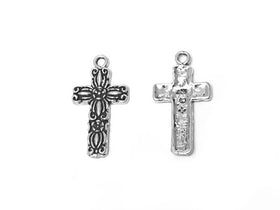Floral Cross Charm Sterling Silver 25mm, Cross Charms, religious charms, Floral Cross charms - SP282 - BeadPrism